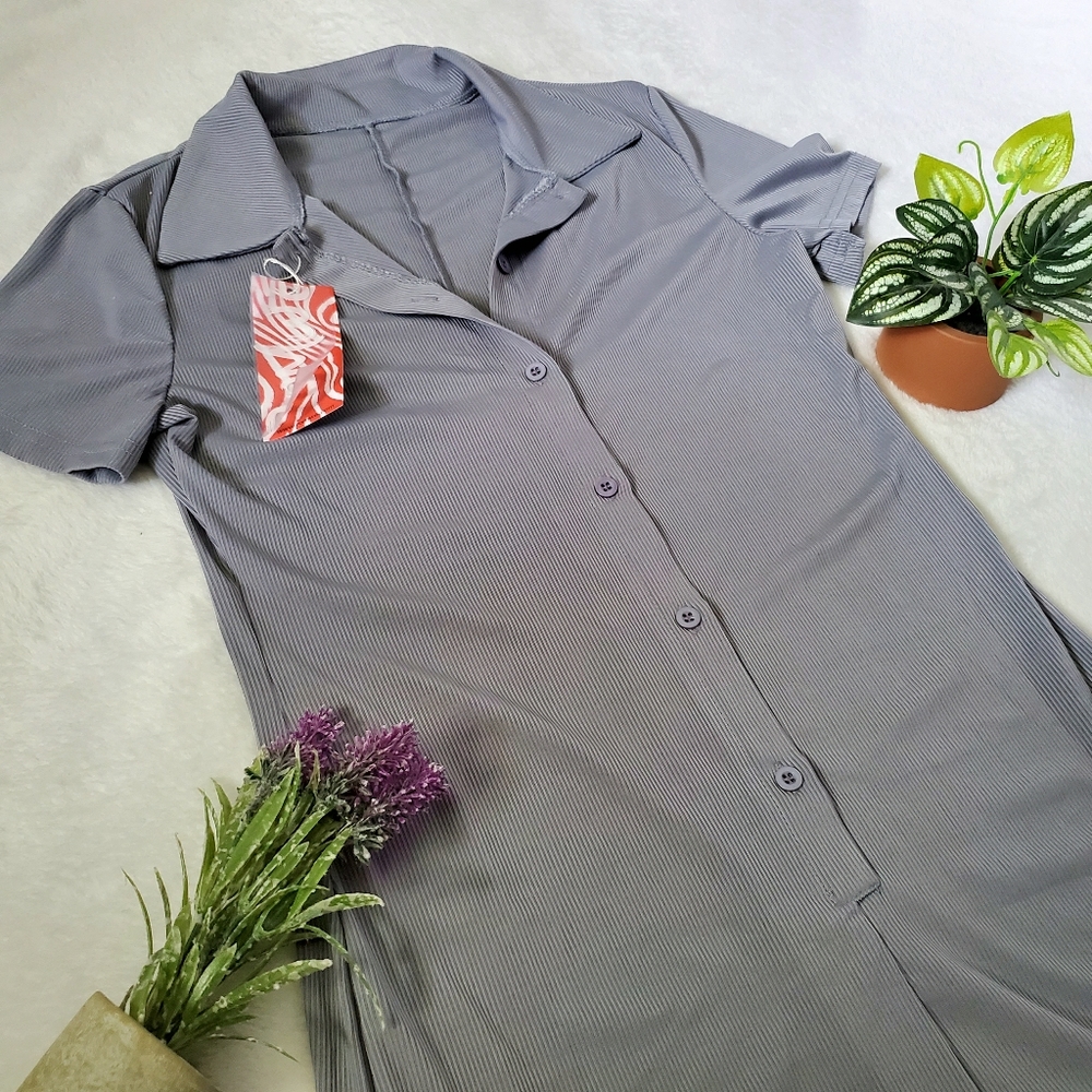 Solid Button Front Ribbed Jumpsuit - Picture 4 of 8